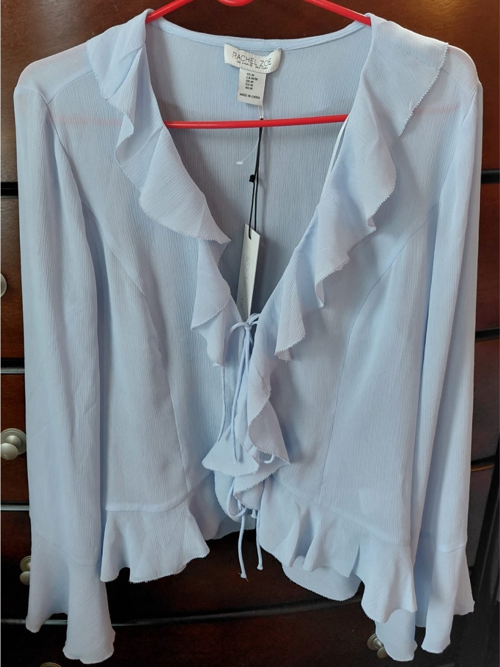 Rachel Zoe Light Blue Ruffled Tie-Front Blouse